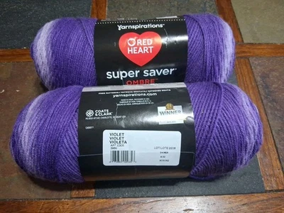 2 Pack New Red Heart Super Saver Ombre Yarn-Violet Free Shipping  - Image 1 of 4