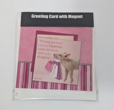 Money Can't Buy Happiness Shopping Themed Birthday Greeting Card & Magnet Friend - Image 1 of 3