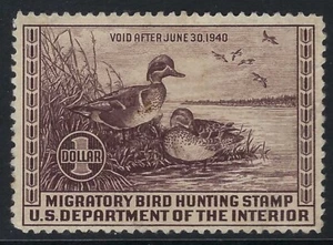 B&D: 1939 U.S. Scott RW6 sixth Hunting Permit Stamp MH, fault - Picture 1 of 2