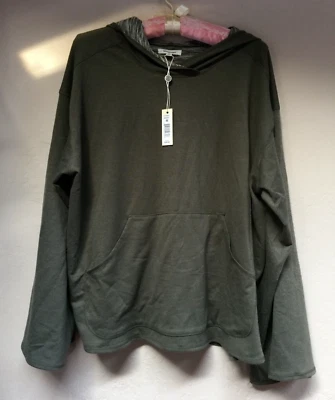 Max Studio Womens Medium Pullover Hoodie Jacket Pocket Green Stretch New $88 - Image 1 of 4
