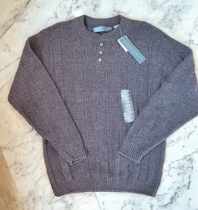 Oscar De La Renta Sweater Mens Size M Henley Crew Neck Long Sleeve Grunge NWT - Picture 1 of 8
