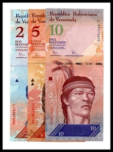 Venezuela UNC Set Note 2, 5, 10 Bolívar Fuerte B Diferentes Fechas Lote 3 Piezas - Imagen 1 de 4