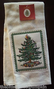 SPODE HOME~APPLIQUED CHRISTMAS TREE~KITCHEN HAND TOWEL~CREAM~NWT! - Picture 1 of 1