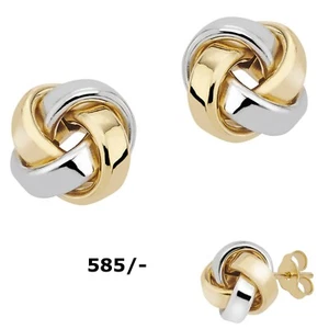 Pendientes de oro 585, nudos bicolores 10,3 mm 1 par nuevos 2 colores - Imagen 1 de 5