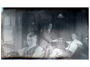 Glass Negative of Office w/ Typewriter Candlestick Phone Bad Hair Antique Photo - Picture 1 of 2