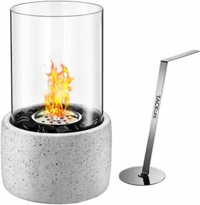 TACKLIFE Tabletop Fire Pit, Tabletop Fireplace With Glass Stone, Windproof Cover
