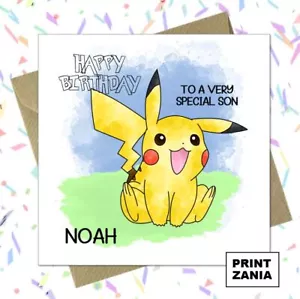 Personalised Pikachu Pokemon Birthday Card Son Daughter Nephew Niece Brother AEB - Picture 1 of 3