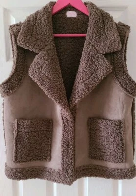 Chaleco para mujer Pink Lily imitación gamuza forrado sherpa chaleco abrigo sin mangas talla L Foto 1 de 4