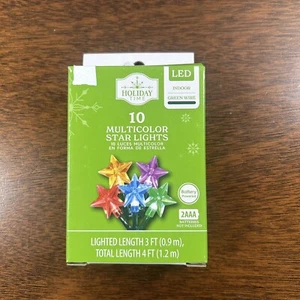 Holiday Time 10 Multi Mini Star LED Christmas Lights Green Wire Battery Powered - Picture 1 of 3