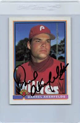 1991 Bowman #493 Darrel Akerfelds Phillies Signed Auto *G4889 - Image 1 of 2