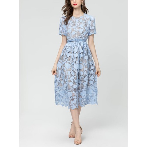 VETEMENTS Abito donna francese pizzo fiori cavo grazia girocollo manica corta gonna linea A