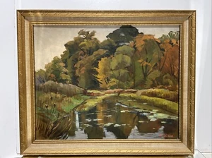 VTG. Canadian Impressionist Fall Lake Landscape Signed Oil Painting - Picture 1 of 13