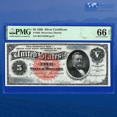 Fr.262 1886 $5 Five Dollars Silver Certificate "MORGAN BACK", PMG GEM 66 EPQ - Image 1 of 3