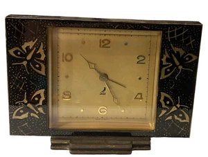 Art Deco JAZ Thin Alarm Clock France French Enamel Butterflies - Picture 1 of 8