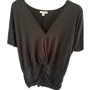 NWT BAR III Blouse Women’s Size XL Twist Front Short Sleeve V- Neck Black - Picture 1 of 6