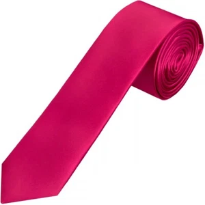 Handmade Plain Cerise Pink Satin Skinny Men's Tie Wedding Formal Slim Thin Tie - Picture 1 of 4