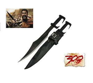 300 Spartan Sword Black Blade 28.8" with Heavy Duty Leather Sheath - Picture 1 of 2