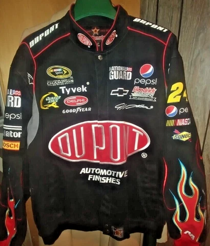 Jeff Gordon Black Dupont #24 Nascar Racing Jacket JH Design Red & Blue Flames XL Cover