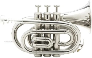 Brass Nickel Bugle Student Trumpet Vintage Pocket Horn 3 Valve & Mouthpiece - Picture 1 of 7