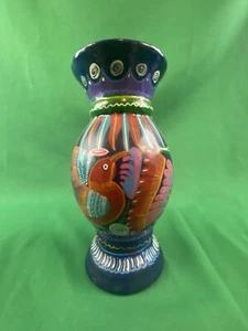 Jarrón Terracota México Pintado a Mano Floral Pájaros Colores Brillantes Cerámica Mexicana - Imagen 1 de 8