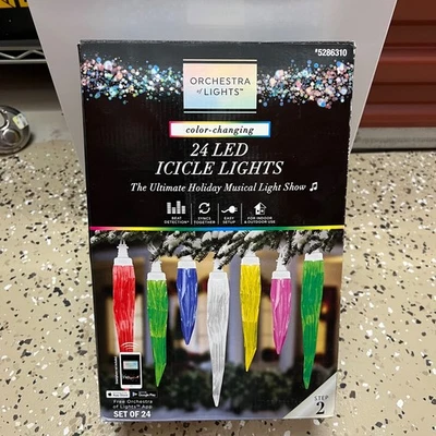 Orchestra of Light 24 LED Icicle Lights Color Changing Musical Holiday Lightshow - Image 1 of 2