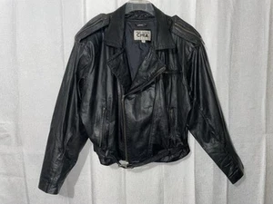 Vintage 80s Chia L Women’s Leather Biker Jacket Moto Belt Zip Removable Liner - Picture 1 of 19