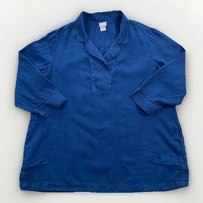 Blusa Camisa Blusa Túnica Chicos Lino Azul Talla 3P Talla 16/18p Cuello Azul Foto 1 de 4