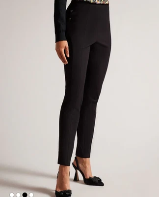 TED BAKER Leggings Trousers TB 2 UK 10 Liroi Black High Waist Popper Detail NEW - Image 1 of 4