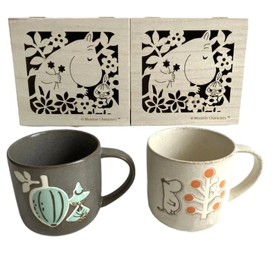 [US Tax Paid] MOOMIN Mug Pair Set Wooden Box Moomin & Snufkin 350ml Gift NEW - Image 1 of 4