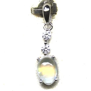 925 Argento Sterling Bianco Pietra di Luna & Ciondolo Zirconia Cubica Oro Bianco - Foto 1 di 4