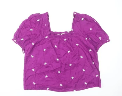 Marks and Spencer Women’s Purple Cotton Embroidered Peasant Blouse Size 16 - Image 1 of 4