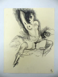 Alexander Szekely Erotische Darstellung Kohlezeichnung signiert AL 1935 Blatt 19 - Bild 1 von 5