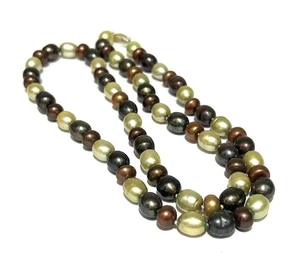 Hand Knotted 7.5 x 10mm Iridescent Multidcolors Cultured Oval Pearl 24" Necklace - Picture 1 of 6