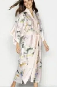 Ted Baker Floral Pattern Satin Multicolour Long Dressing Gown Kimono Robe 8_10 - Picture 1 of 8