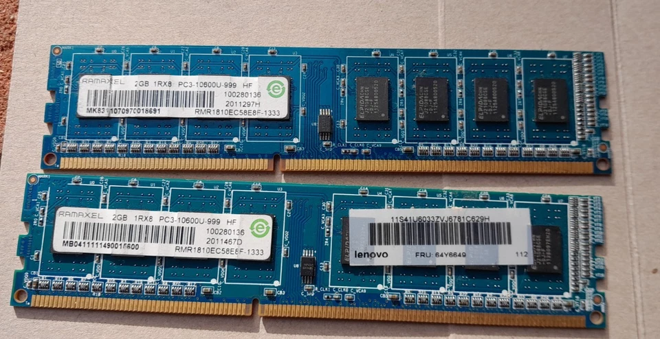 2x 2 GB DDR3 PC Ram PC3-10600 For Standard PC 4 GB  in Total (Ramaxel) - Image 1 of 1