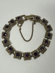 Vintage Victorian Revival Signed GOLDETTE NY Slide Chain Purple Bracelet - Bild 1 von 8