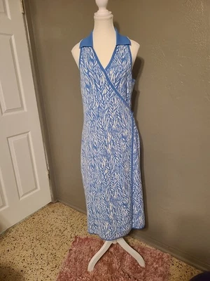 Maxi Vestido Diane Von Furstenberg Tejido Envolvente Azul y Blanco Usado en Excelente Condición XXL Foto 1 de 4