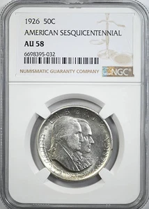 1926 American Sesquicentennial Classic Commemorative Half Dollar 50C NGC AU58 - Picture 1 of 6