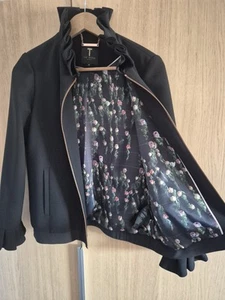 BNWOT £189 Ted Baker 3 UK 10 12 Black Ruffle Short Jacket Coat - Picture 1 of 7