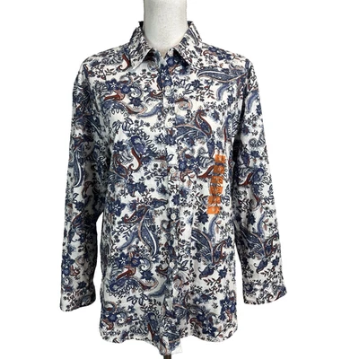 Blusa Camisa Gloria Vanderbilt Talla Mediana Botón Frontal Azul Rojo Paisley Western Foto 1 de 4