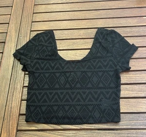 Women's SPARKLE & FADE Stretch Fit Bodycon Sexy Crop Top Black Mesh Small - Picture 1 of 6