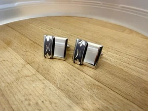 Swank Cufflinks Brushed Metal Engraved Silver Tone - Picture 1 of 2