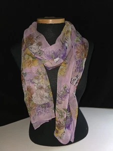 Vintage Lavendar Floral Silk Sheer Scarf/Pashmina 16' x 70" EUC - Picture 1 of 3