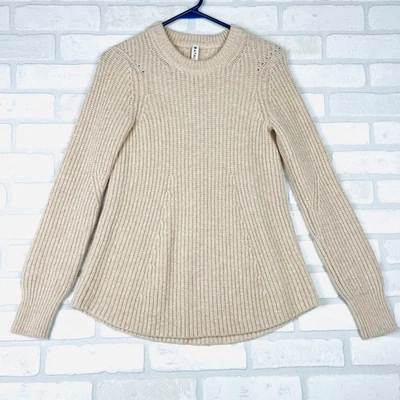 Suéter Athleta XS Mezcla de Lana Acanalado Tejido Cuello Redondo Túnica Top Avena Foto 1 de 4