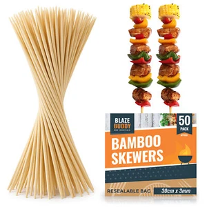 100 Bamboo Skewers 30cm 12" BBQ Kebab Fruit Chocolate Fondue Grill Wooden Sticks - Picture 1 of 7