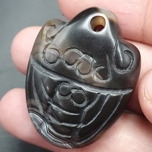 Vintage Tibetan Carving Agate Pendant Necklace - Picture 1 of 20