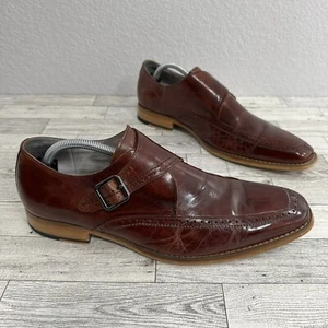 Giovanni Baron Monk Strap Wingtip Loafers Burgundy Leather Men's 10 - Picture 1 of 10