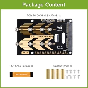 Waveshare PCIe To 2-Ch M.2 Adapter for NVMe Protocol M.2 SSD for Raspberry Pi 5 - Picture 1 of 18