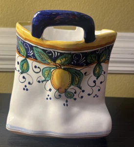 Borsa porta utensili ceramica italiana limone e vite - dipinta a mano 8,25"T x 5"W - Foto 1 di 13
