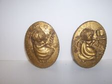 Vintage Pair (2) small 3D Wall Art Plaques Made In Italy Gold Christmas Decor